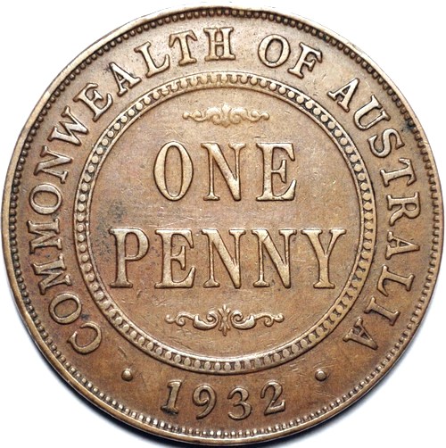 1932 Australian Penny, 'Very Fine' - Click Image to Close