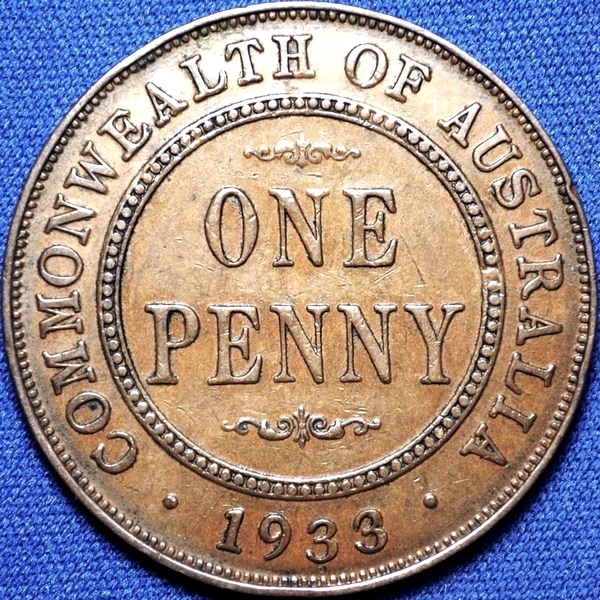 1933/2 overdate Australian Penny, 'Very Fine' - Click Image to Close