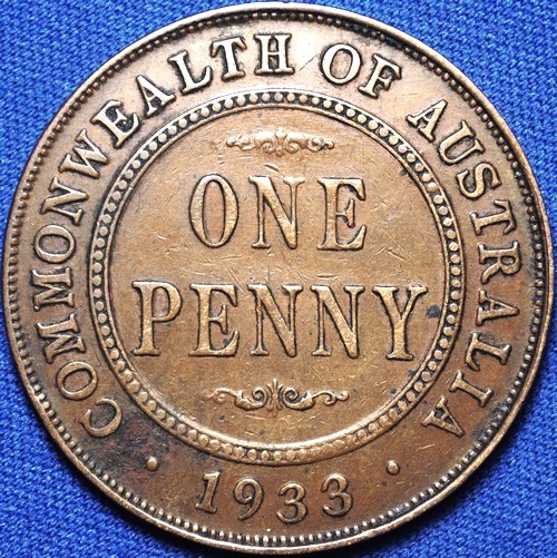 1933 Australian Penny, 'about Very Fine' - Click Image to Close