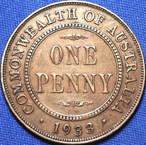 1933 Australian Penny, 'Very Fine' - Click Image to Close