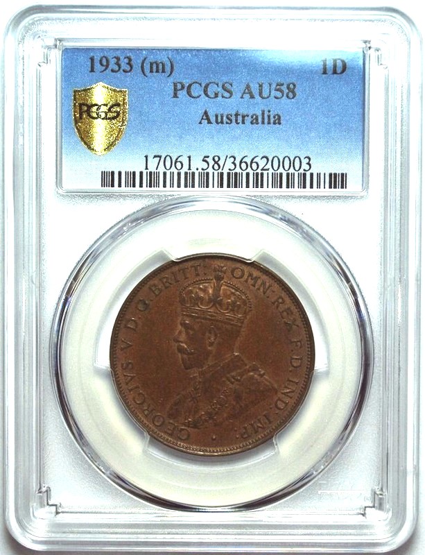 1933 Australian Penny, PCGS AU58 'about Uncirculated'