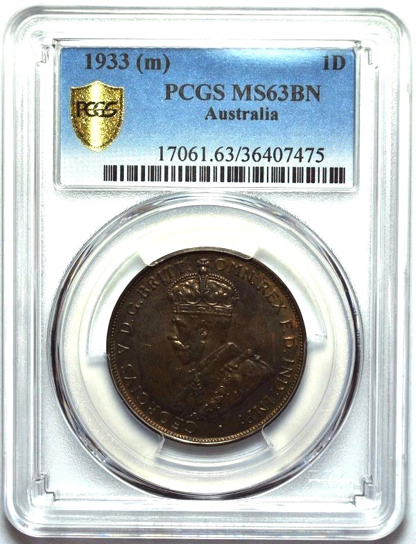 1933 Australian Penny, PCGS MS63BN 'Uncirculated'