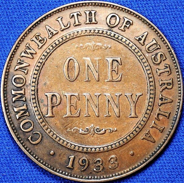 1933/2 overdate Australian Penny, 'good Fine' - Click Image to Close