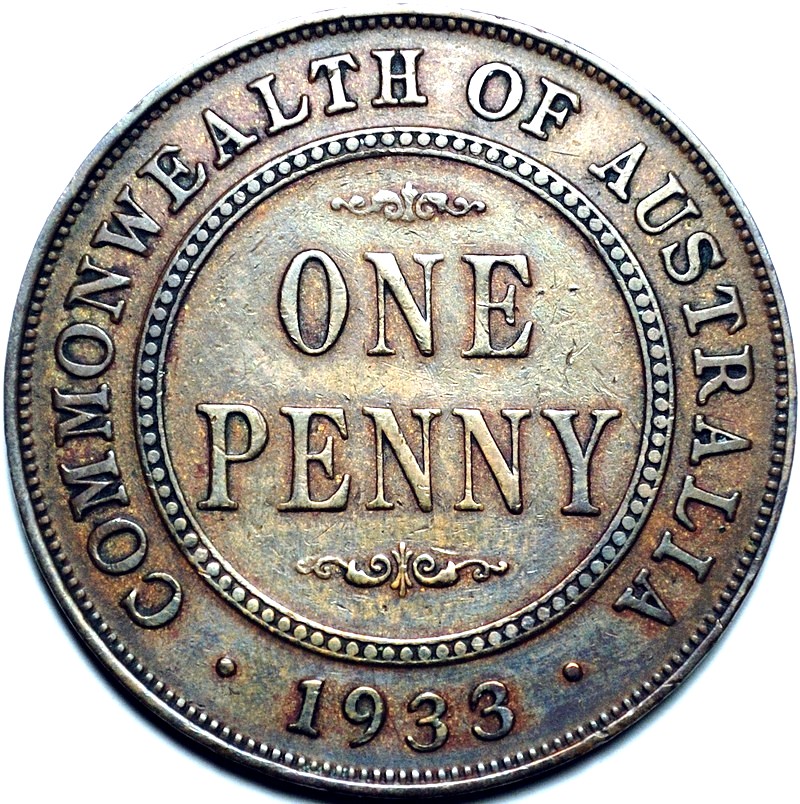 1933/2 overdate Australian Penny, 'good Fine', marks - Click Image to Close