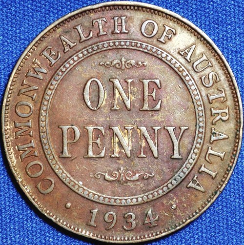 1934 Australian Penny, 'about Very Fine' - Click Image to Close