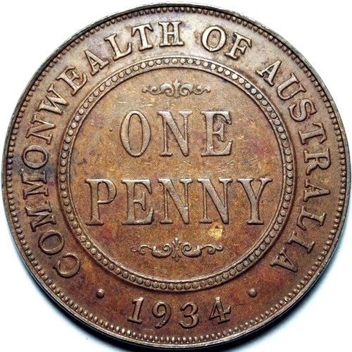 1934 Australian Penny, 'about Extremely Fine'