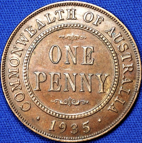 1935 Australian Penny, 'about Extremely Fine'