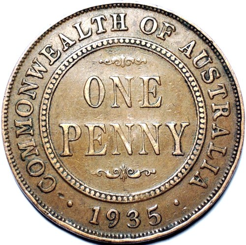 1935 Australian Penny, 'good Fine' - Click Image to Close