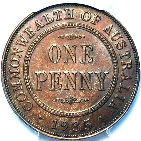 1935 Australian Penny, PCGS MS63BN 'Uncirculated' - Click Image to Close