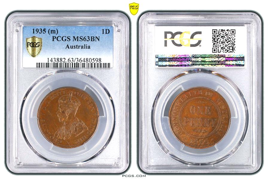 1935 Australian Penny, PCGS MS63BN 'Uncirculated' - Click Image to Close