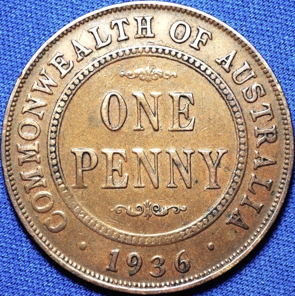 1936 Australian Penny, 'about Very Fine' - Click Image to Close