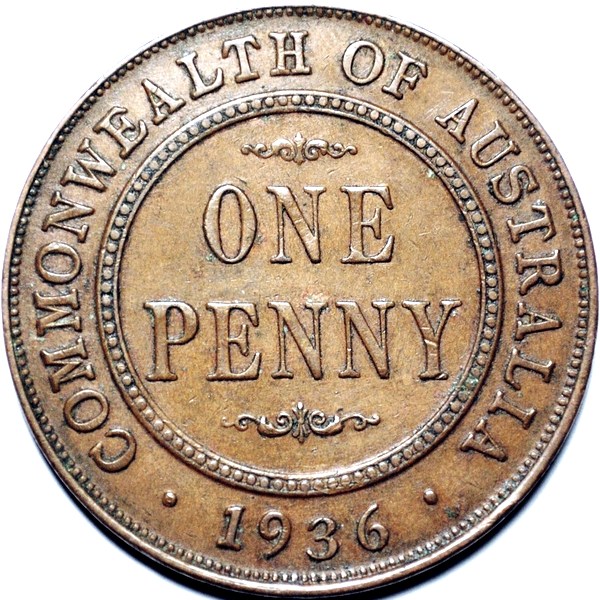 1936 Australian Penny, 'about Extremely Fine' - Click Image to Close
