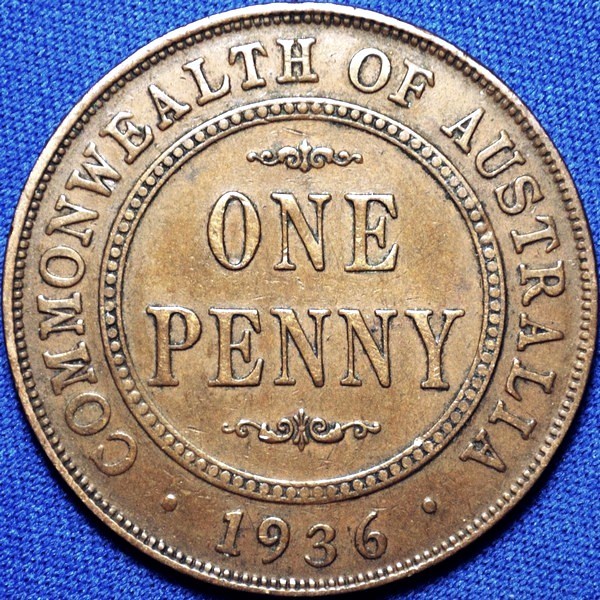 1936 Australian Penny, 'Very Fine' - Click Image to Close