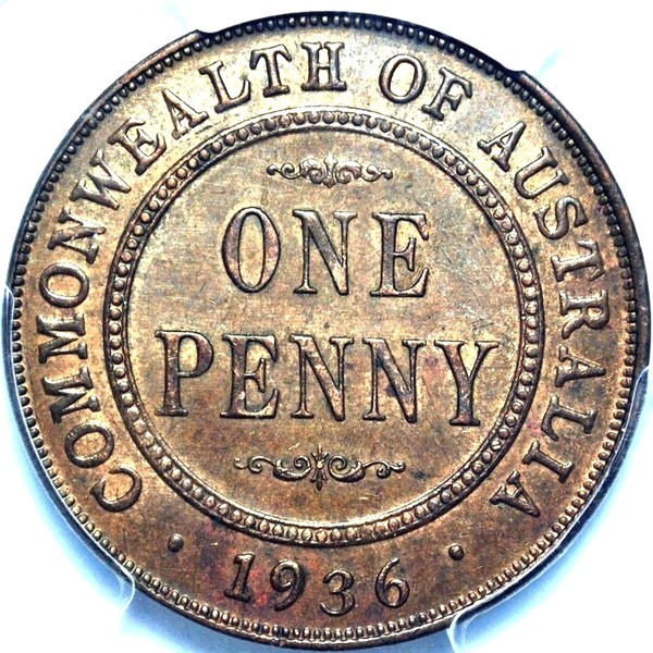1936 Australian Penny, PCGS MS62BN 'Uncirculated' - Click Image to Close
