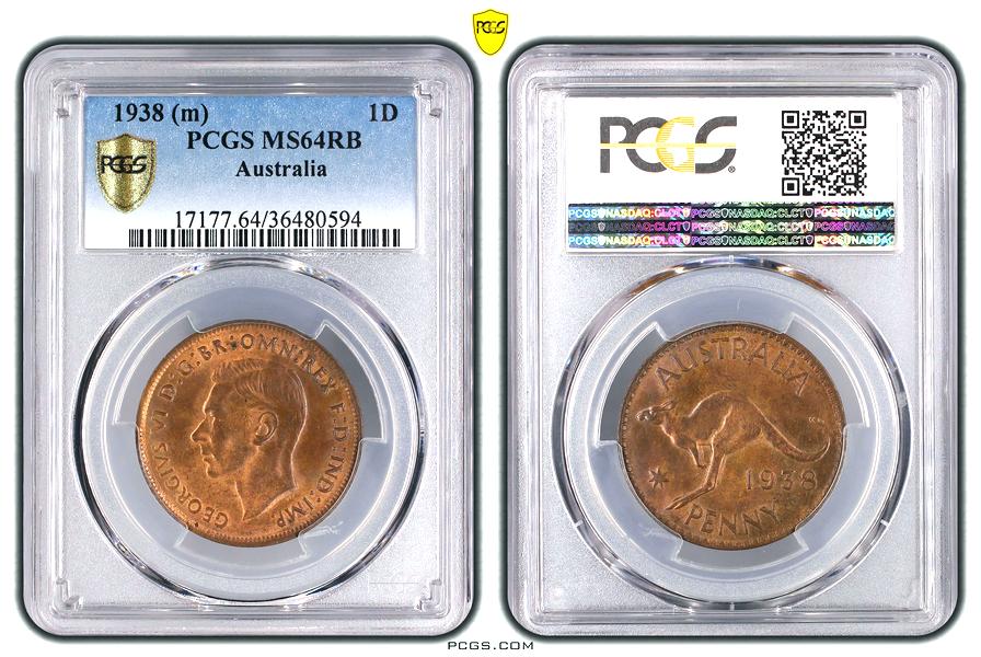 1938 Australian Penny, PCGS MS64RB 'Uncirculated'