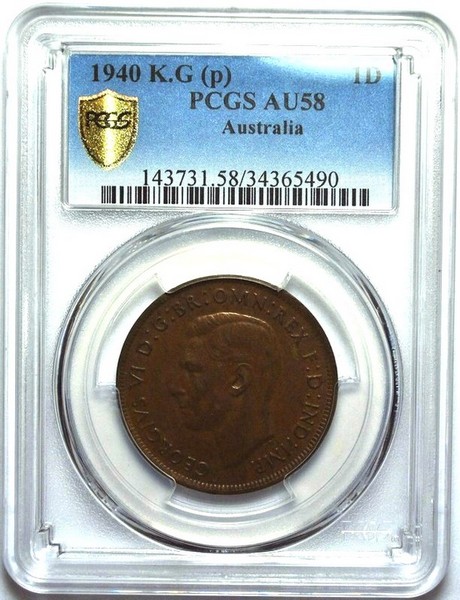 1940 K.G Australian Penny, PCGS AU58 'about Uncirculated' - Click Image to Close