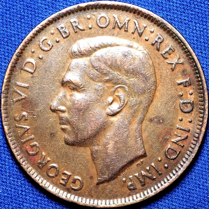 1943 Y. Australian Penny, 'about Very Fine'