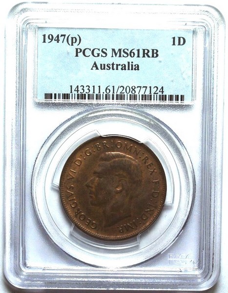 1947 Y. Australian Penny, PCGS MS61RB 'Uncirculated' - Click Image to Close