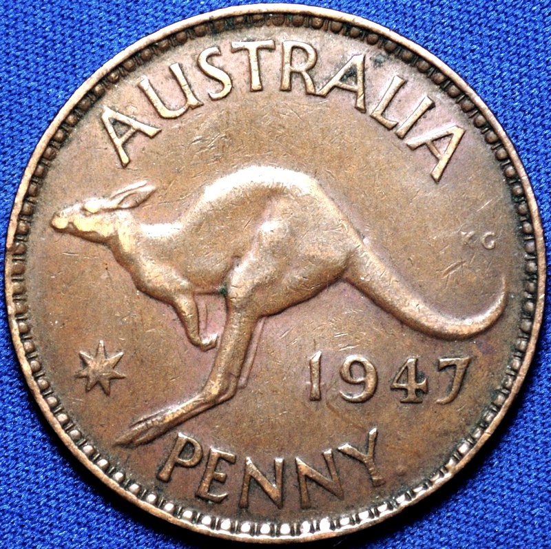 1947 Y. Australian Penny, 'Very Fine' - Click Image to Close