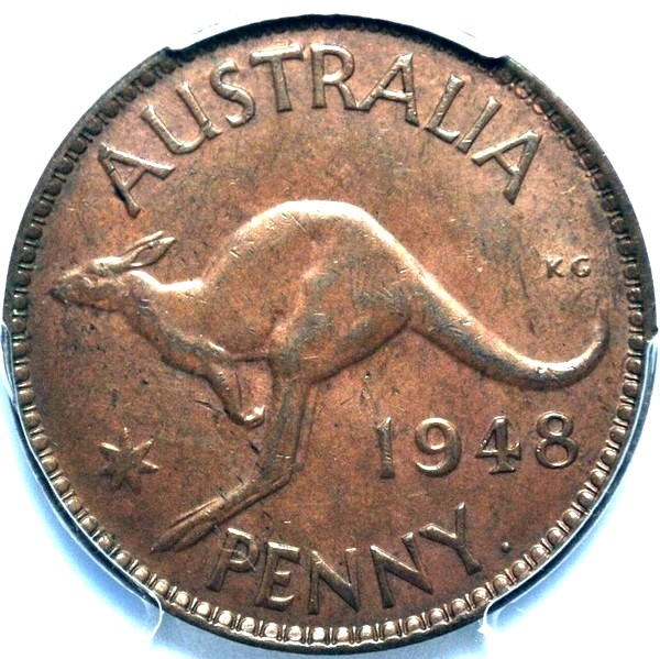 1948 Y. Australian Penny, PCGS AU58 'about Uncirculated' - Click Image to Close