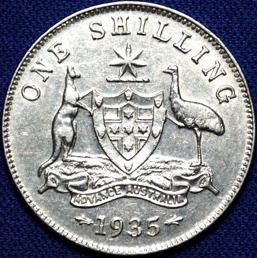 1935 Australian Shilling, 'Extremely Fine', marks - Click Image to Close