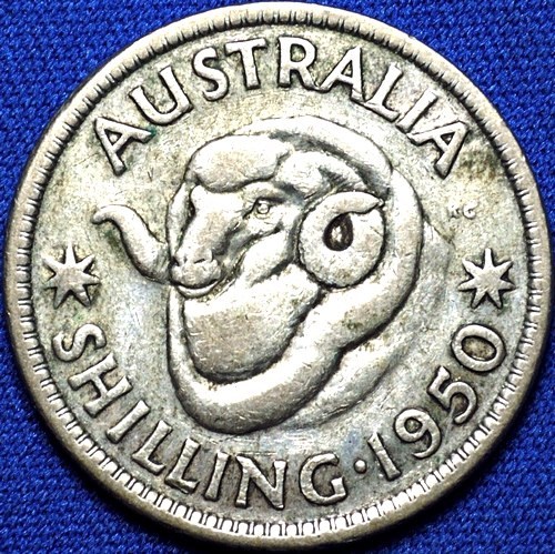 1950 Australian Shilling, 'average circulated' - Click Image to Close