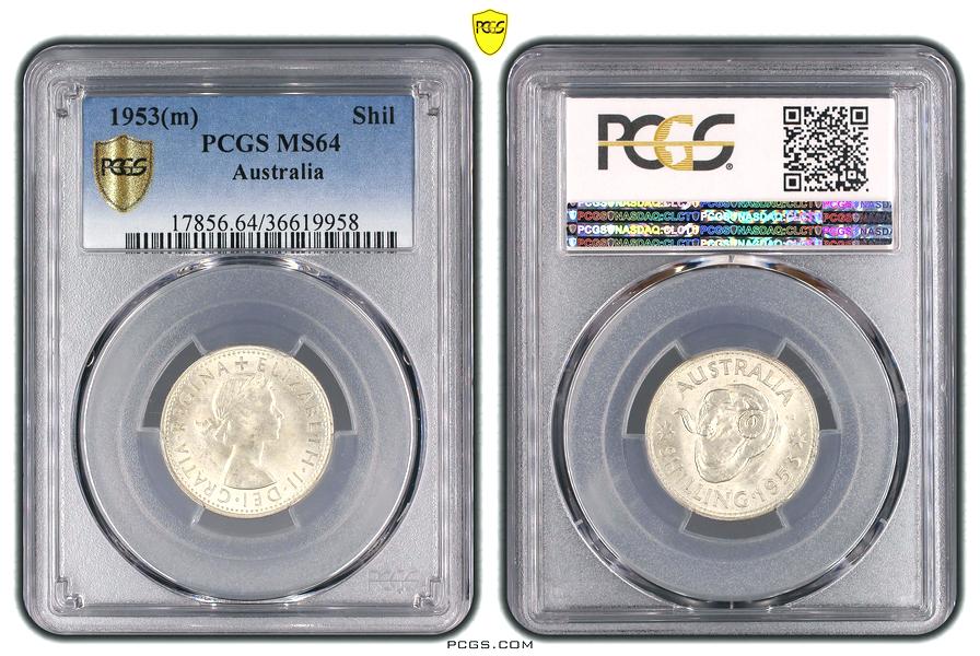 1953 Australian Shilling, PCGS MS64 'Uncirculated' - Click Image to Close
