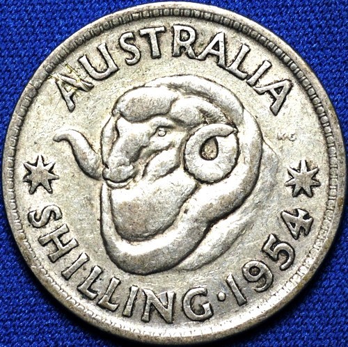 1954 Australian Shilling, 'average circulated' - Click Image to Close