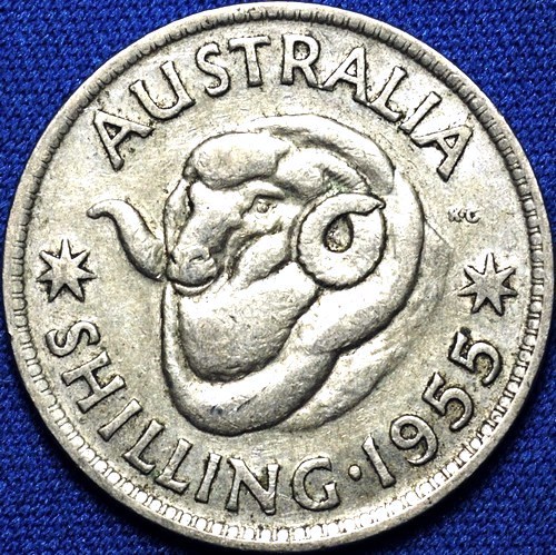 1955 Australian Shilling, 'average circulated' - Click Image to Close