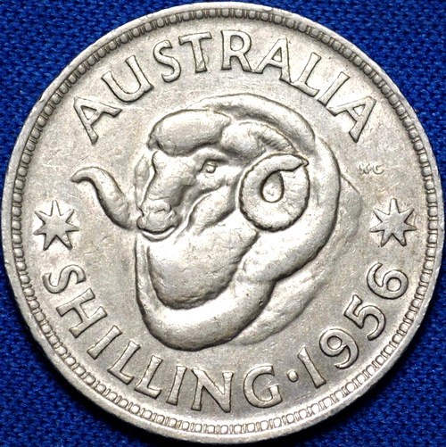 1956 Australian Shilling, 'average circulated' - Click Image to Close