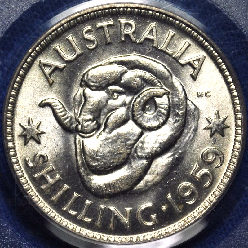 1959 Australian Shilling, PCGS MS61 'Uncirculated' - Click Image to Close