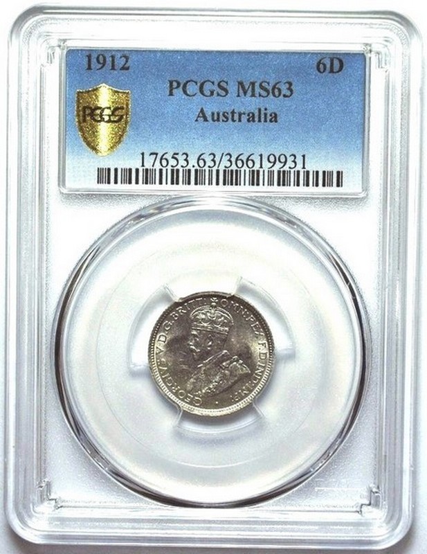 1912 Australian Sixpence, PCGS MS63 'Uncirculated' - Click Image to Close