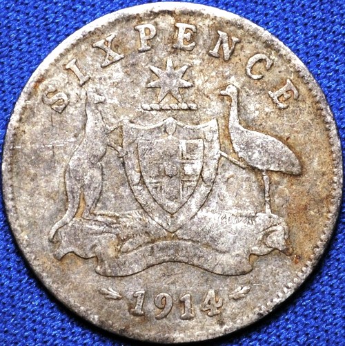 1914 Australian Sixpence, 'Very Good', discoloured - Click Image to Close