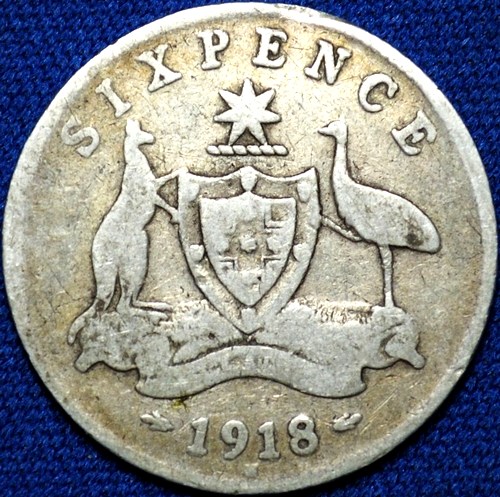 1918 Australian Sixpence, 'Very Good', detractors - Click Image to Close