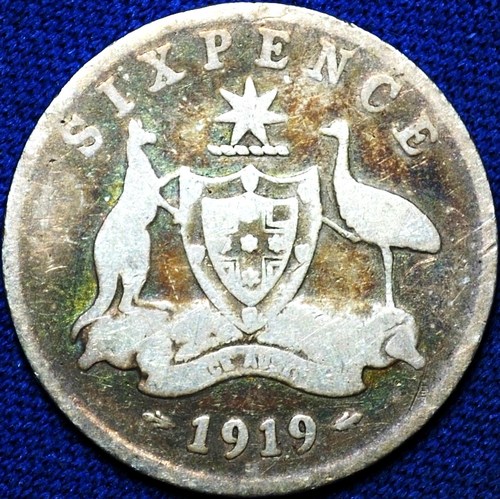 1919 Australian Sixpence, 'Very Good', detractors - Click Image to Close