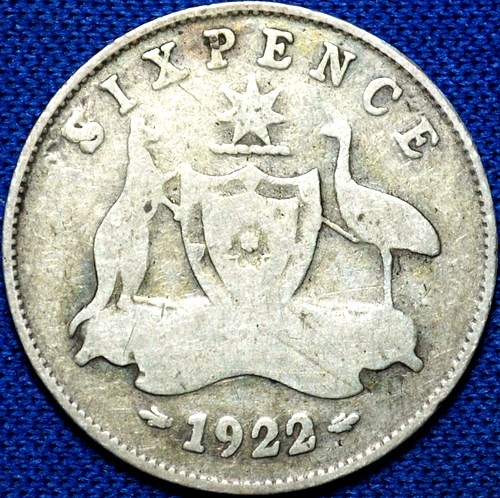 1922 Australian Sixpence, 'Very Good', marks - Click Image to Close
