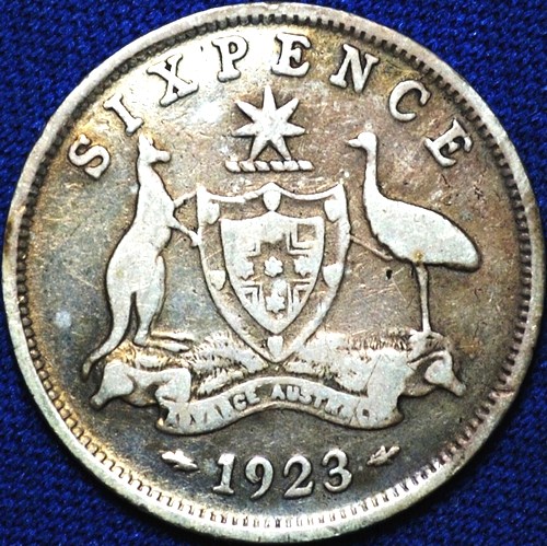 1923 Australian Sixpence, 'Very Good', toned