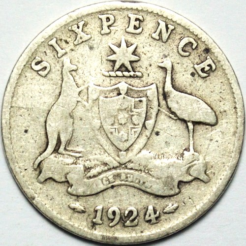 1924 Australian Sixpence, 'Good / Very Good' - Click Image to Close