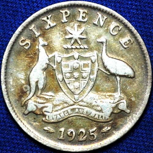 1925 Australian Sixpence, 'VG / gF', toned