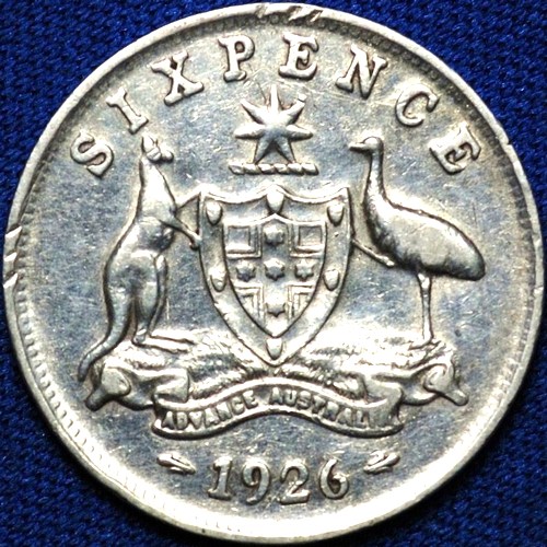 1926 Australian Sixpence, 'good Fine / Very Fine', marks - Click Image to Close