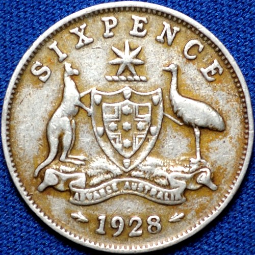1928 Australian Sixpence, 'gVG / gF', discoloured