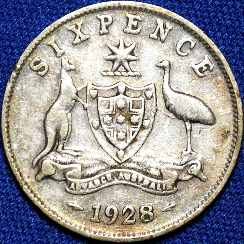 1928 Australian Sixpence, 'gVG / gF'