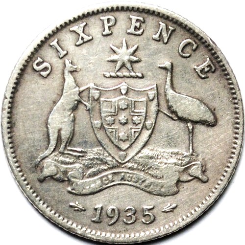 1935 Australian Sixpence, 'Fine' - Click Image to Close