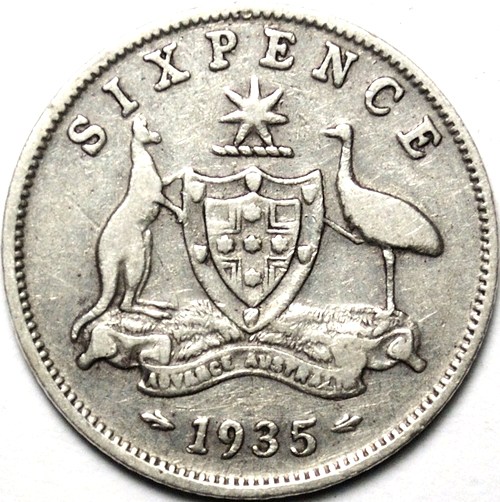 1935 Australian Sixpence, 'about Fine' - Click Image to Close