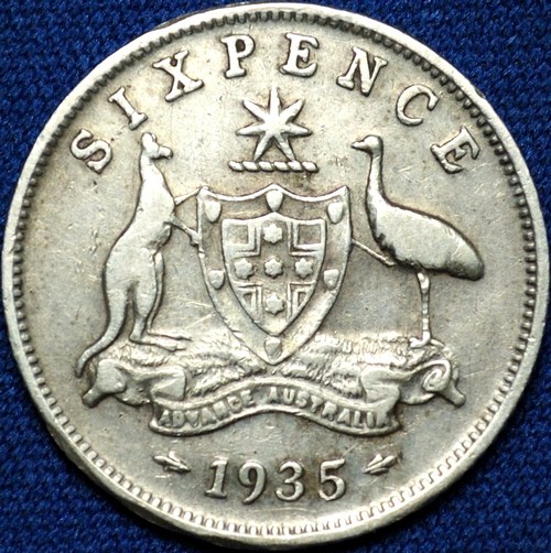 1935 Australian Sixpence, 'good Fine', rim marks - Click Image to Close