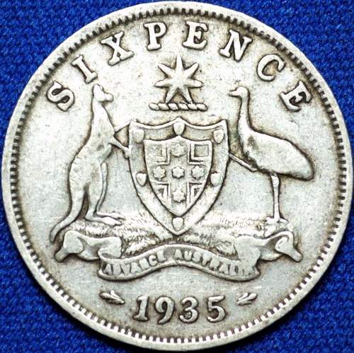 1935 Australian Sixpence, 'about Fine / Fine'