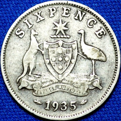 1935 Australian Sixpence, 'good Very Good / about Fine' - Click Image to Close