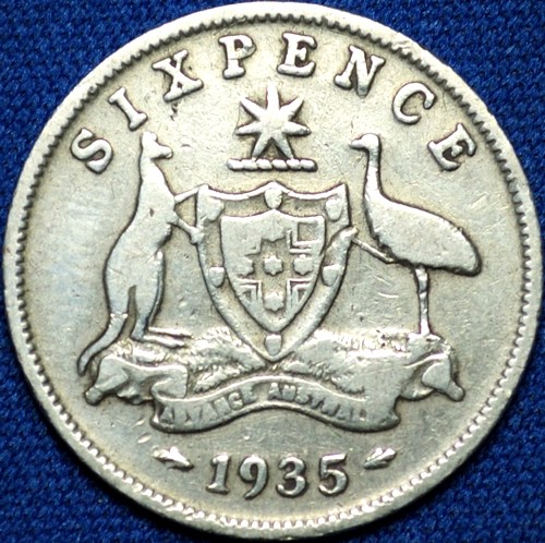 1935 Australian Sixpence, 'good Very Good' - Click Image to Close