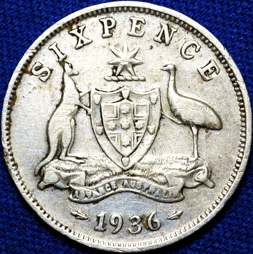 1936 Australian Sixpence, 'good Fine', marks - Click Image to Close
