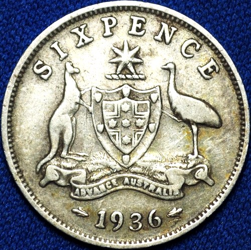 1936 Australian Sixpence, 'Fine / good Fine', discolouration - Click Image to Close